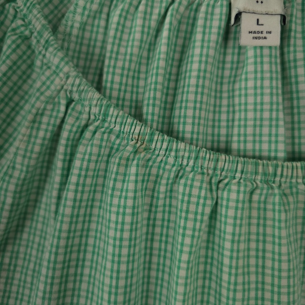 J Crew Dress Womens Large Green Gingham Cotton Blend Poplin Raglan Tiered Mini - Picture 8 of 12
